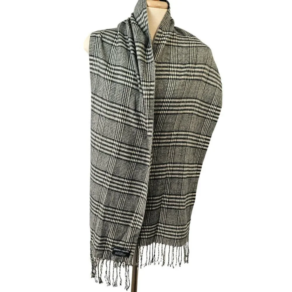1970s Pierre Cardin Scarf Black White Plaid 72 in X 12.5 in Rectangle Unisex